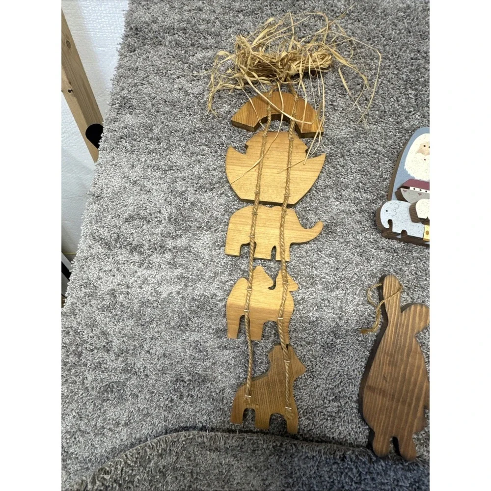 Noah's Ark Hand Painted Wood Hanging Decor Vtg Lot Of 4 See Description